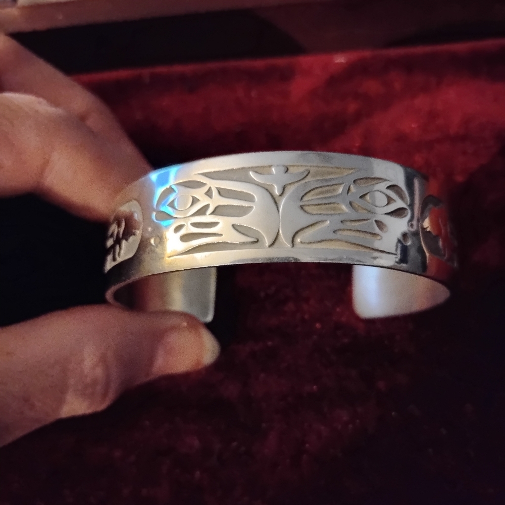Vintage Berry Burger/MAG Sterling Flying Eagle and Bear Cuff Bracelet